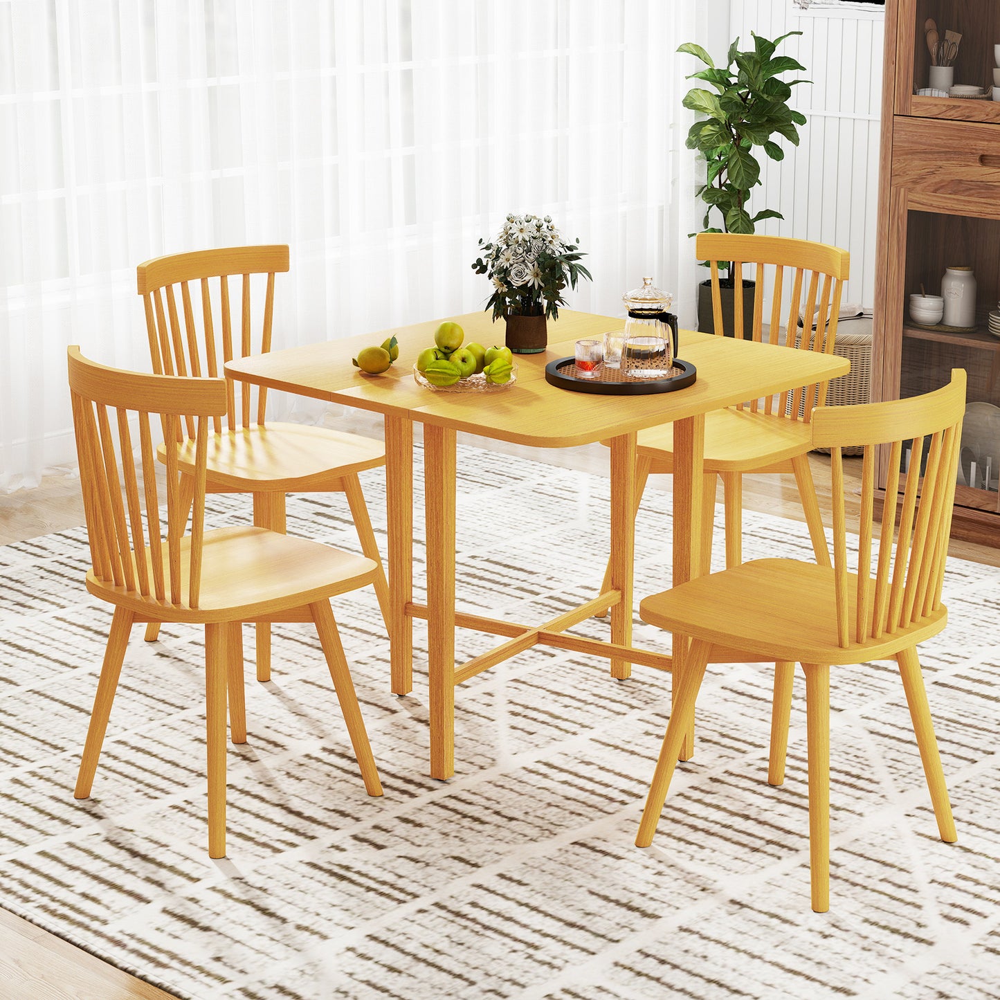 Foldable Dining Table for 2-4 People with Rubber Wood Legs for Small Space-Natural