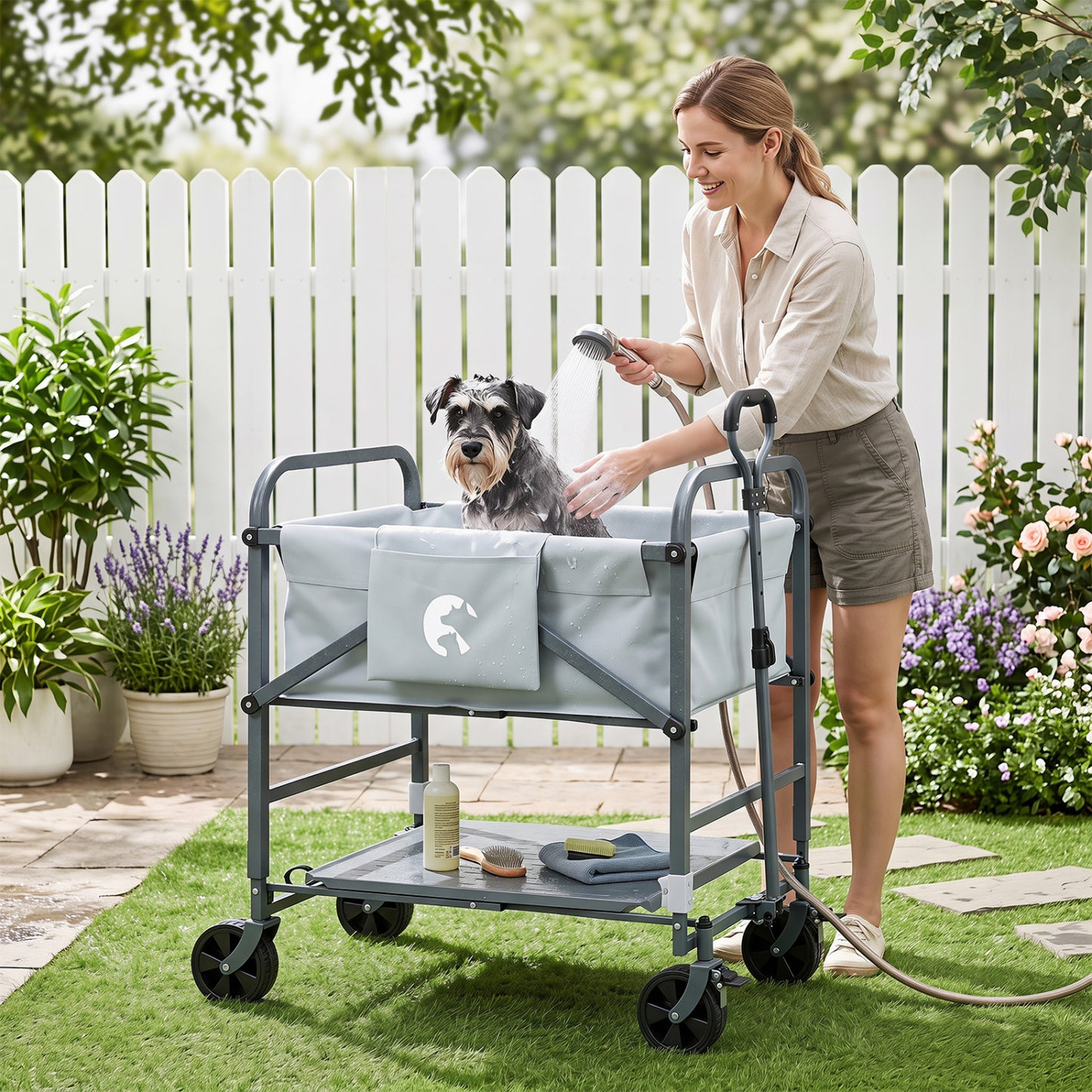 Foldable Dog Bath Cart with Adjustable Height & 4 Wheels