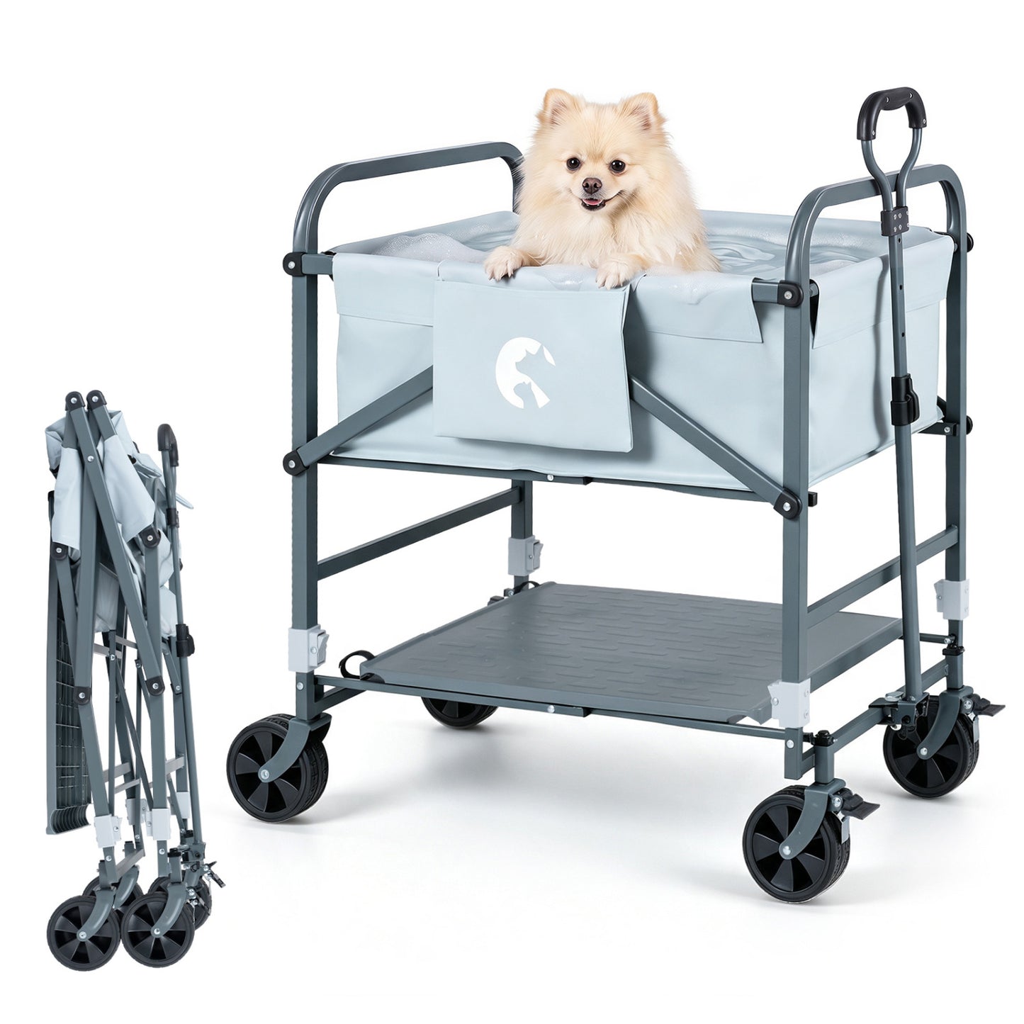 Foldable Dog Bath Cart with Adjustable Height & 4 Wheels