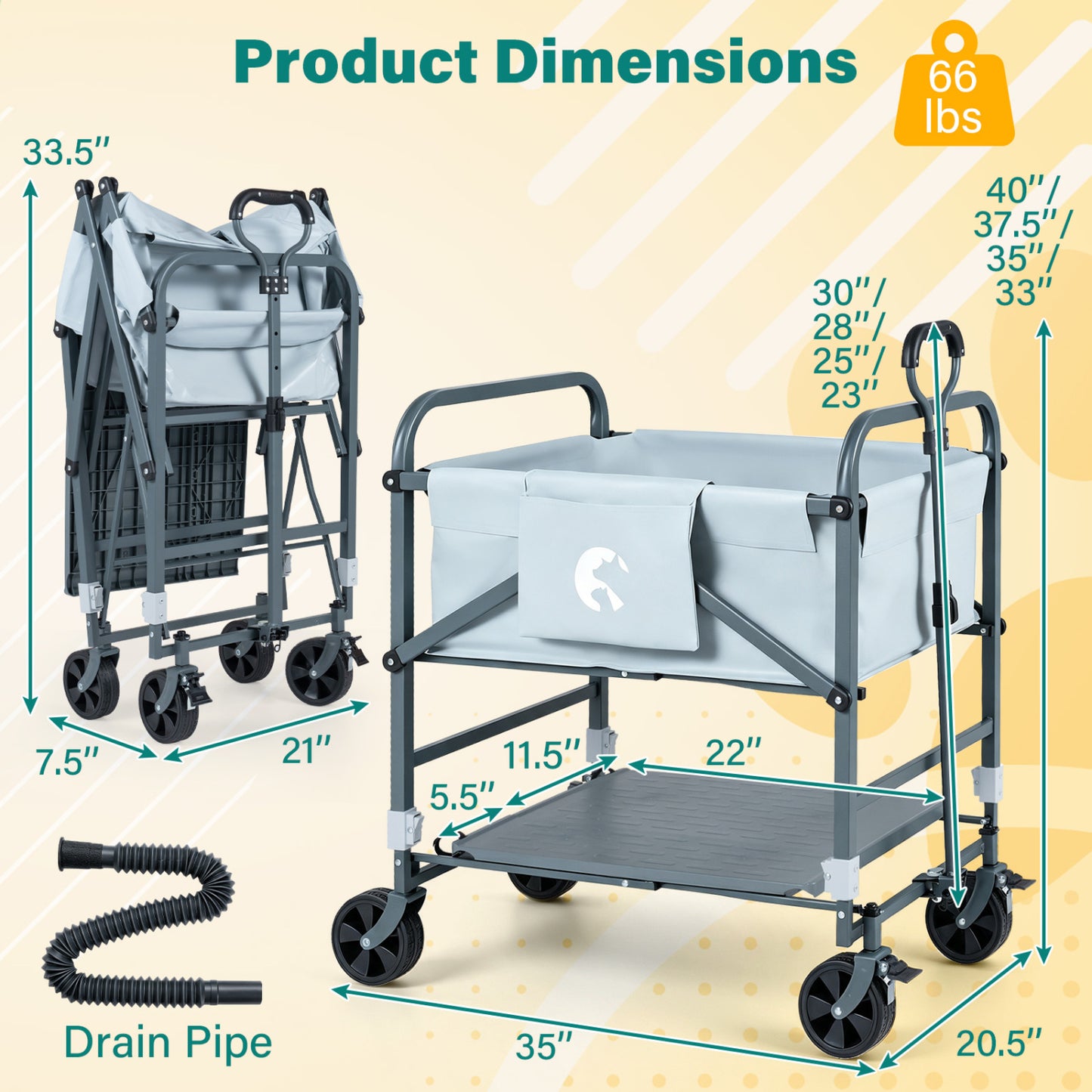 Foldable Dog Bath Cart with Adjustable Height & 4 Wheels