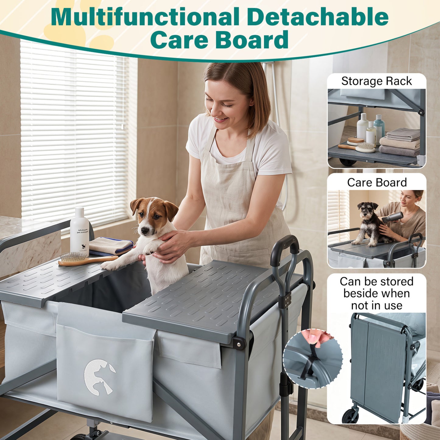 Foldable Dog Bath Cart with Adjustable Height & 4 Wheels