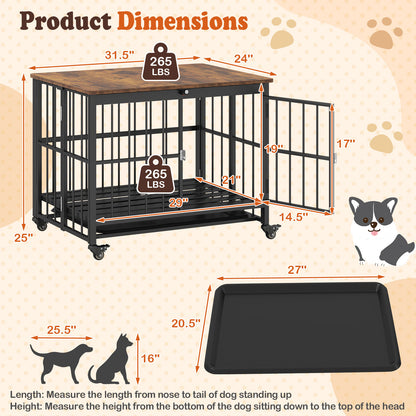 Foldable Dog Crate Furniture with Removable Tray and Lockable Door-S