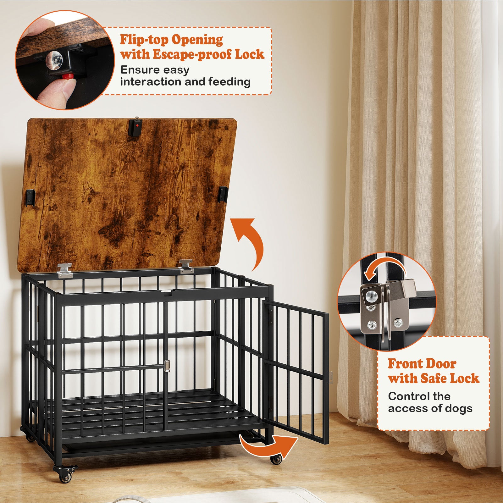 Foldable Dog Crate Furniture with Removable Tray and Lockable Door-S