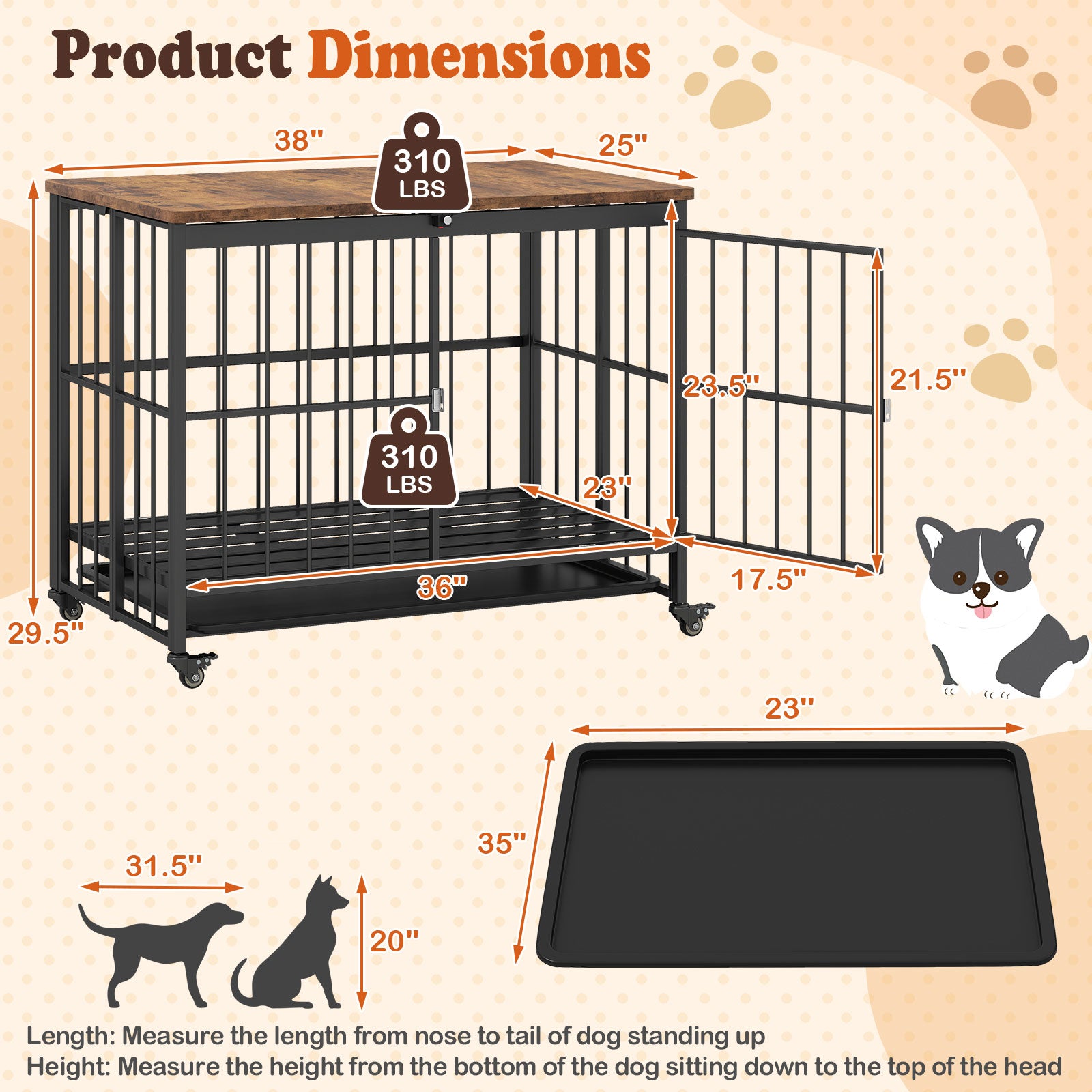 Foldable Dog Crate Furniture with Removable Tray and Lockable Door-L