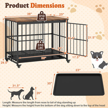 Foldable Dog Crate Furniture with Removable Tray and Lockable Door-L
