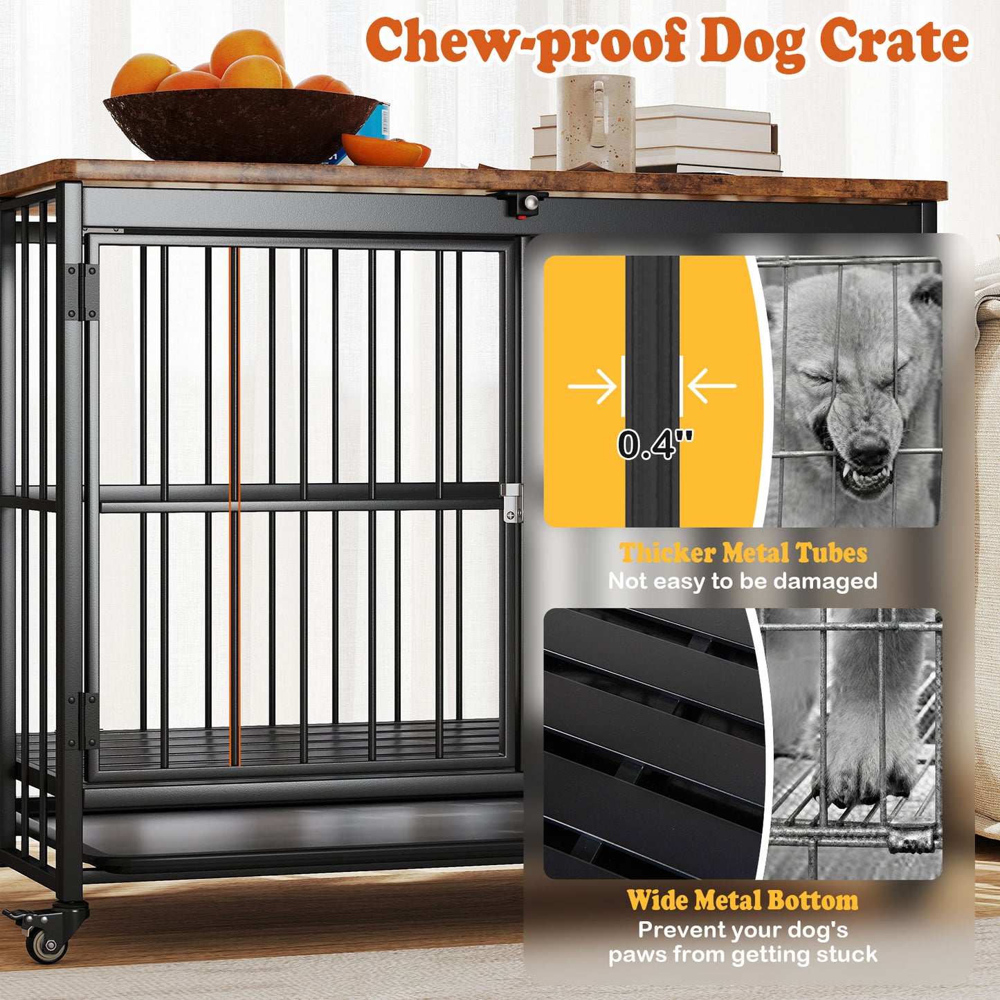 Foldable Dog Crate Furniture with Removable Tray and Lockable Door-L