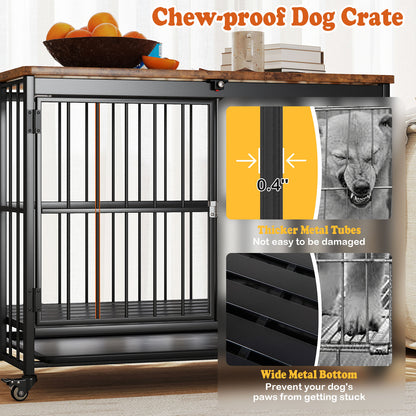 Foldable Dog Crate Furniture with Removable Tray and Lockable Door-L