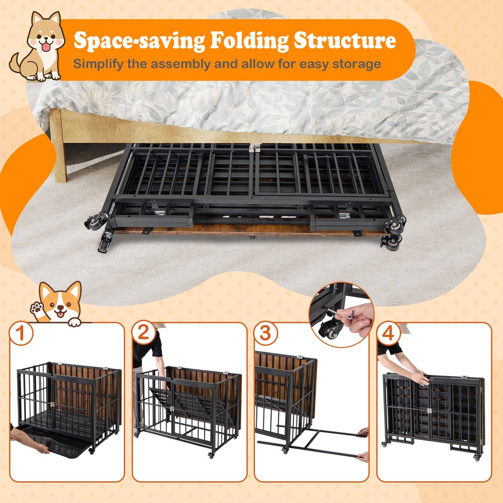 Foldable Dog Crate Furniture with Removable Tray and Lockable Door-L