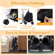 Foldable Double Pet Stroller with Adjustable Sunshade and Storage Basket-Black