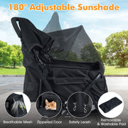 Foldable Double Pet Stroller with Adjustable Sunshade and Storage Basket-Black