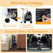Foldable Double Pet Stroller with Adjustable Sunshade and Storage Basket-Gray