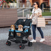 Foldable Double Pet Stroller with Adjustable Sunshade and Storage Basket-Navy