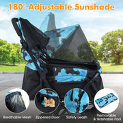 Foldable Double Pet Stroller with Adjustable Sunshade and Storage Basket-Navy