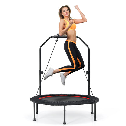 40 Inch Foldable Fitness Rebounder with Resistance Bands Adjustable Home-Blue - Red