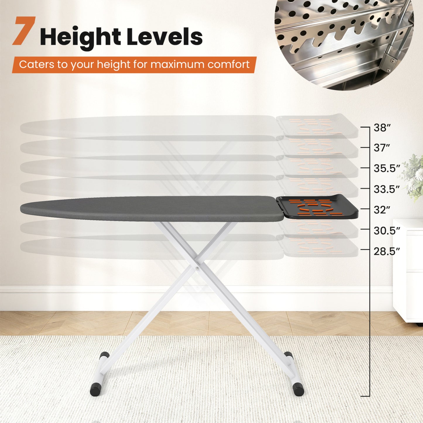 Full Size Foldable Ironing Board with 7 Adjustable Heights