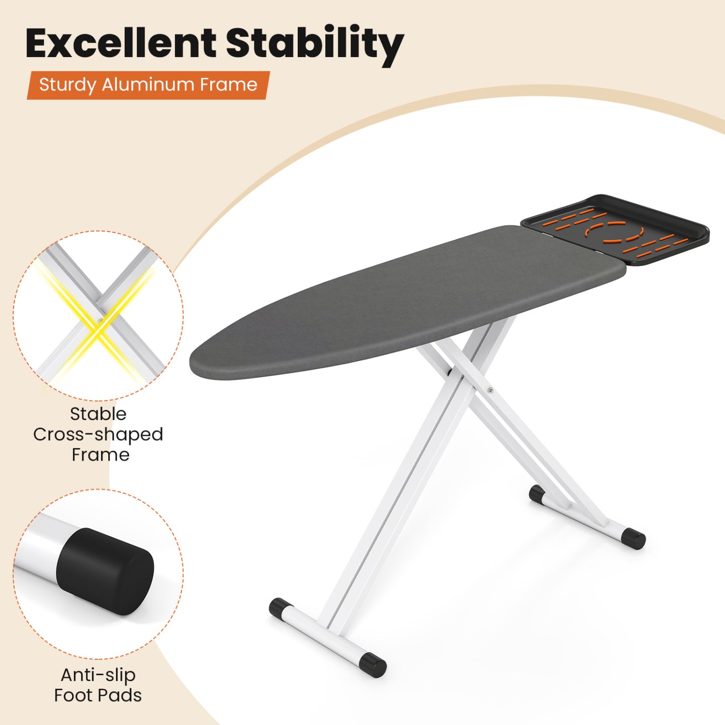 Full Size Foldable Ironing Board with 7 Adjustable Heights