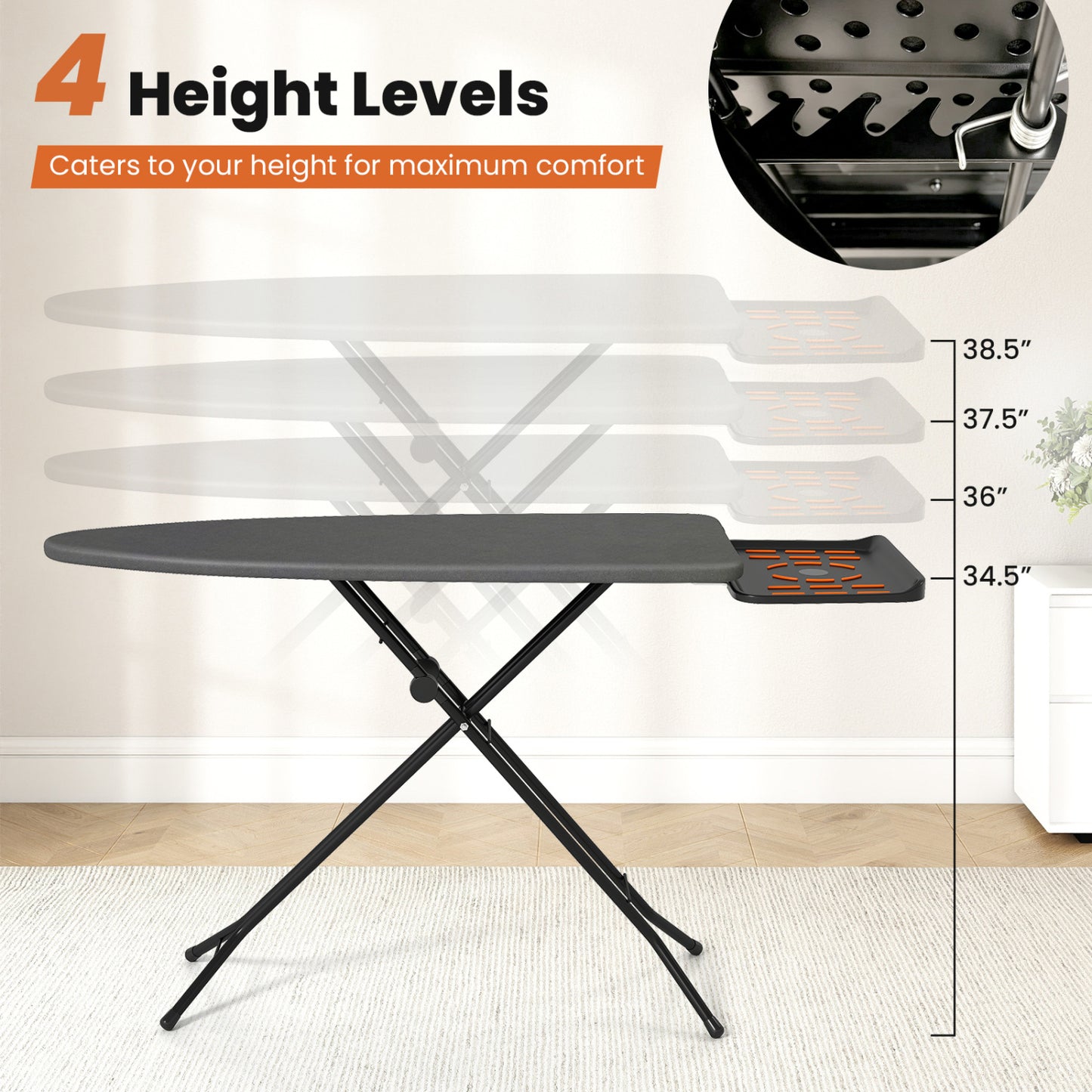 Full Size Foldable Ironing Board with Collapsible Iron Rest