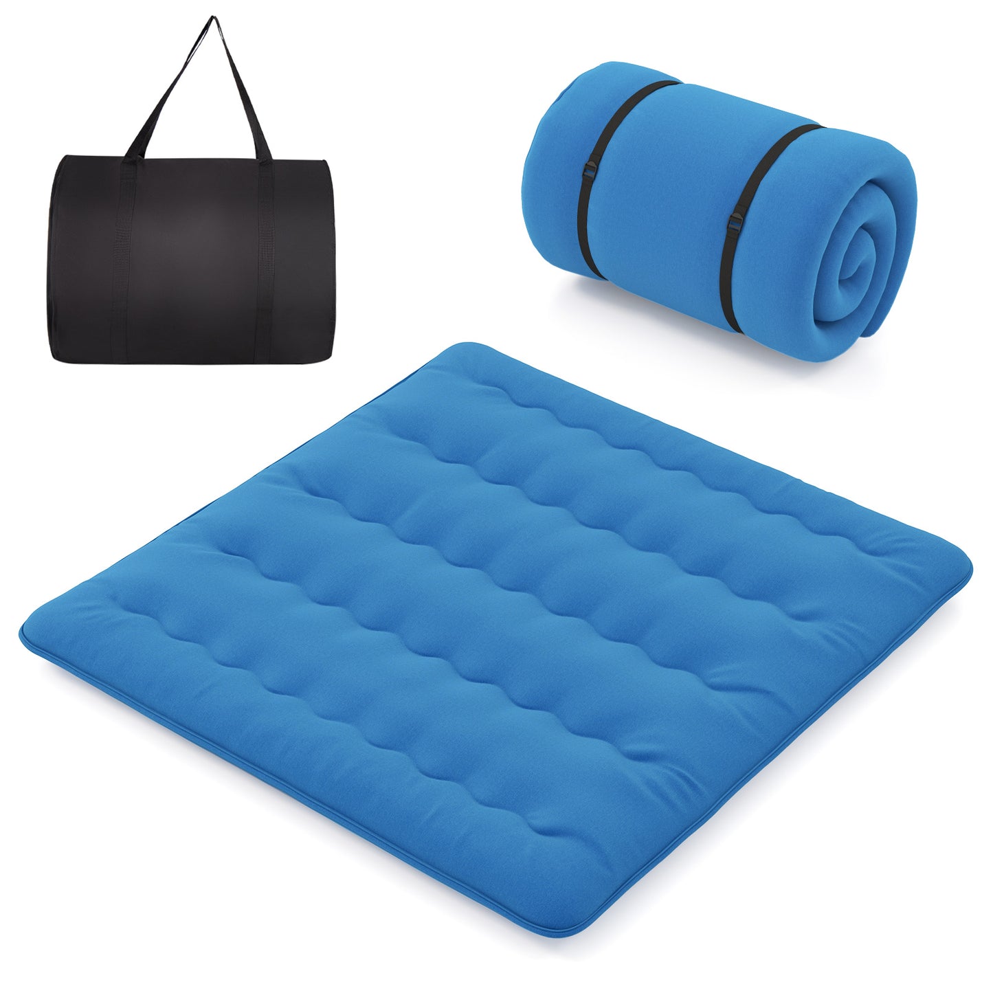 Foldable Futon Mattress with Washable Cover and Carry Bag for Camping Blue-Twin Size - King Size