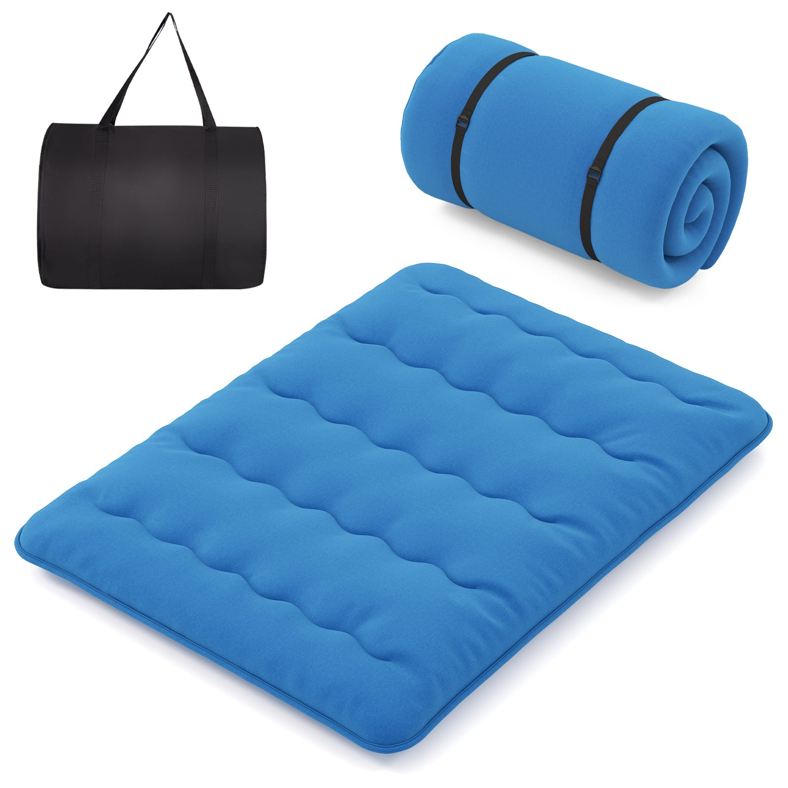 Foldable Futon Mattress with Washable Cover and Carry Bag for Camping Blue-Twin Size - Queen Size