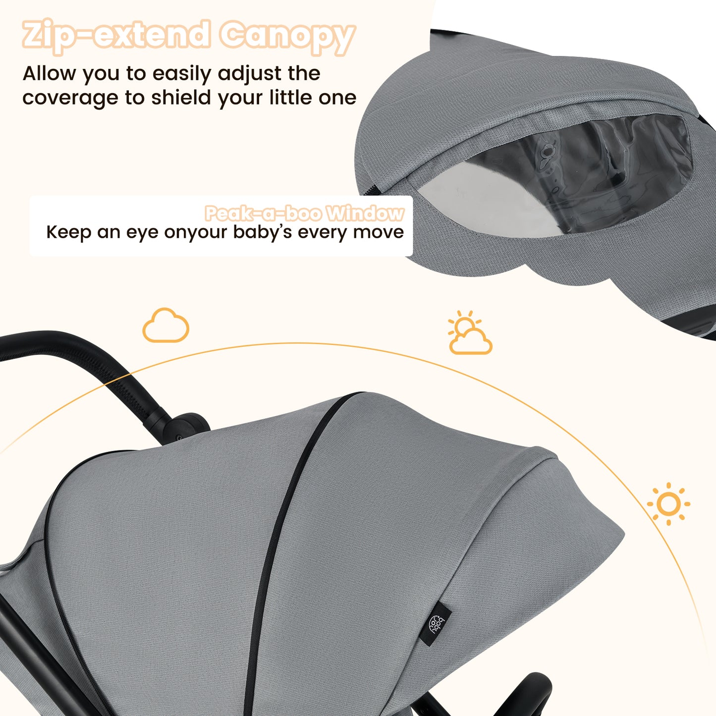 Foldable Infant Pram Stroller with Reversible Seat Reclining Backrest-Black - Gray