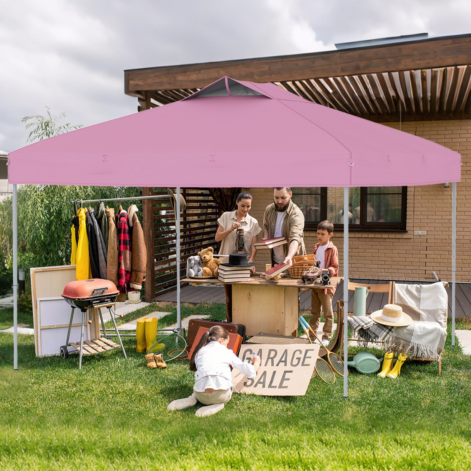 10 X 10 FT Foldable Outdoor Patio Shelter Canopy Tent with 1-Push Center Lock-Pink