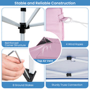 10 X 10 FT Foldable Outdoor Patio Shelter Canopy Tent with 1-Push Center Lock-Pink