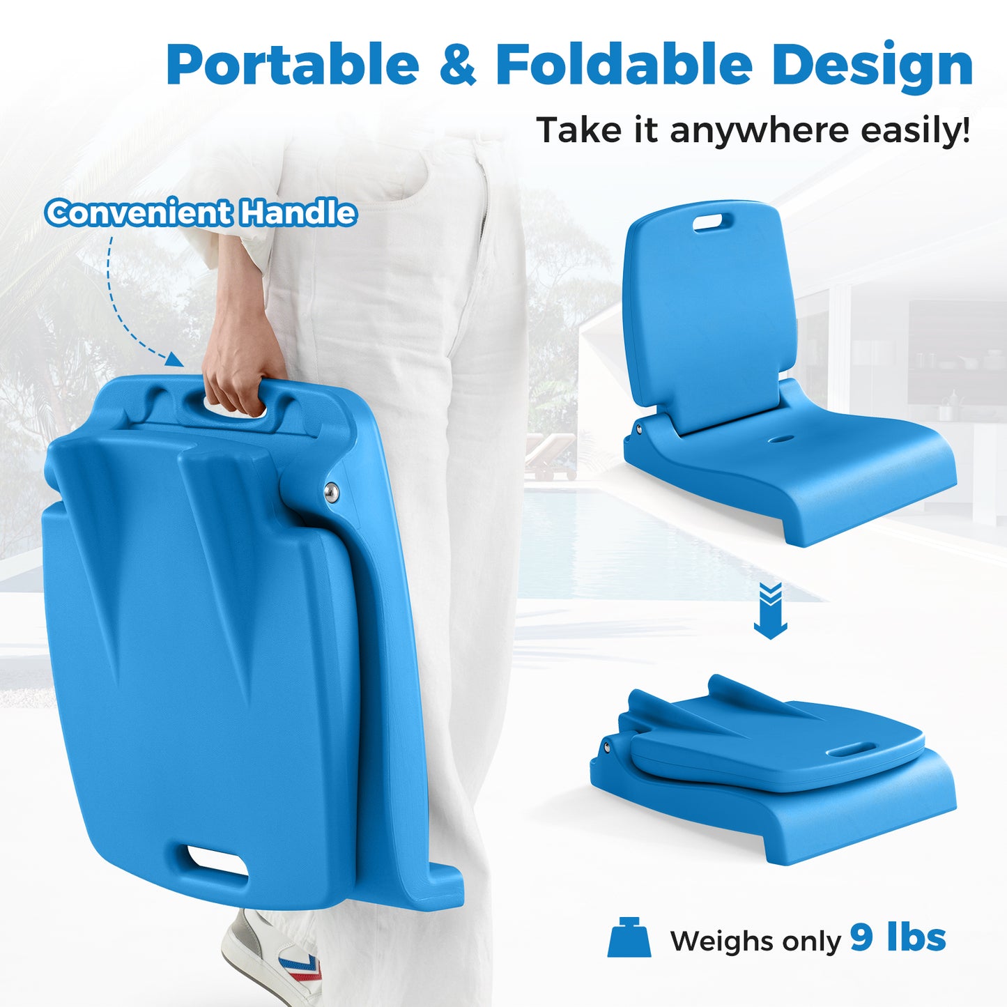 Foldable Outdoor Pool Chair with Handle and Back Support