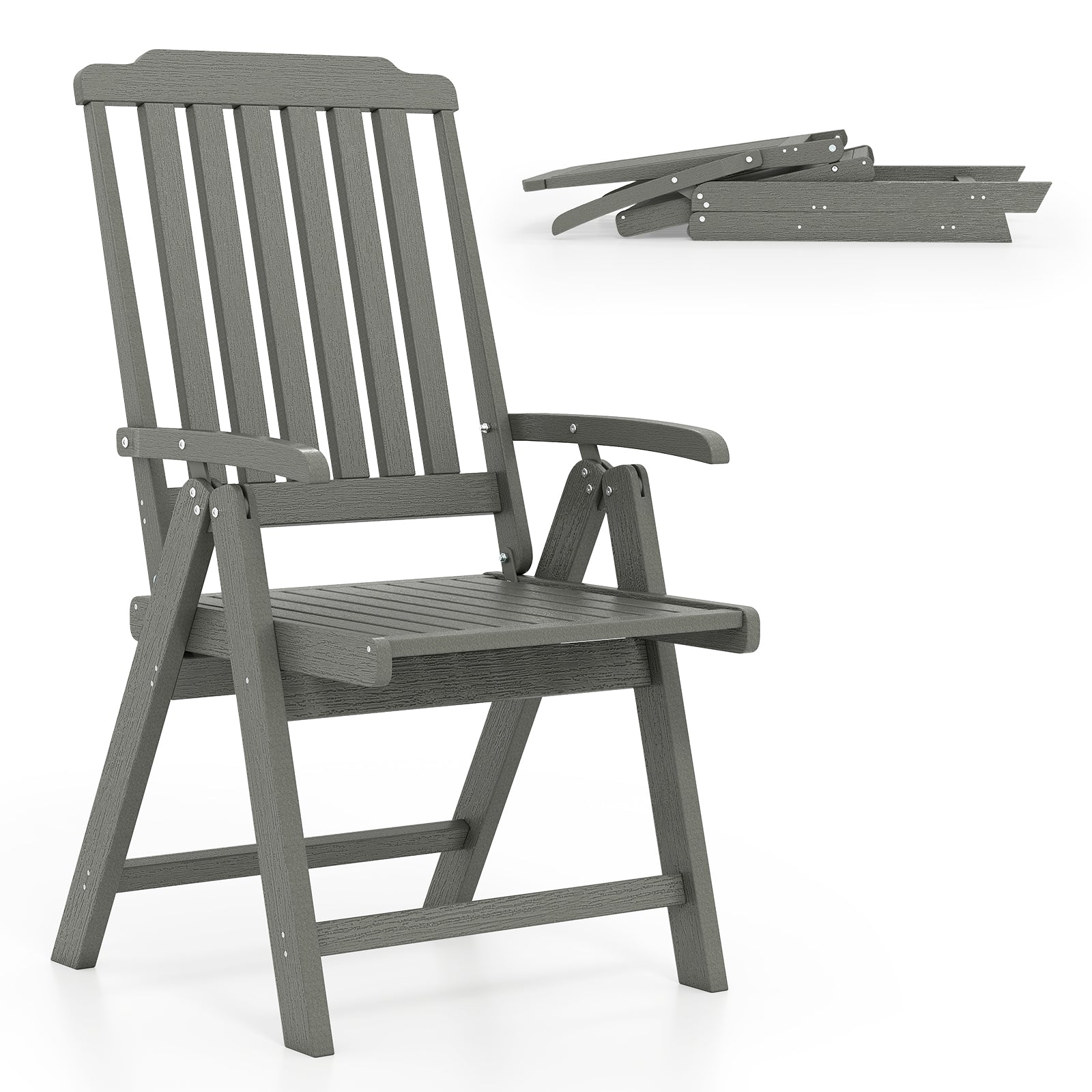 Foldable Patio Chair All-Weather HDPE Outdoor Dining Chair with Armrest-Gray