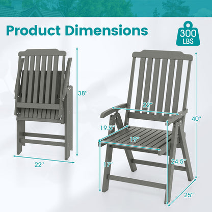 Foldable Patio Chair All-Weather HDPE Outdoor Dining Chair with Armrest-Gray