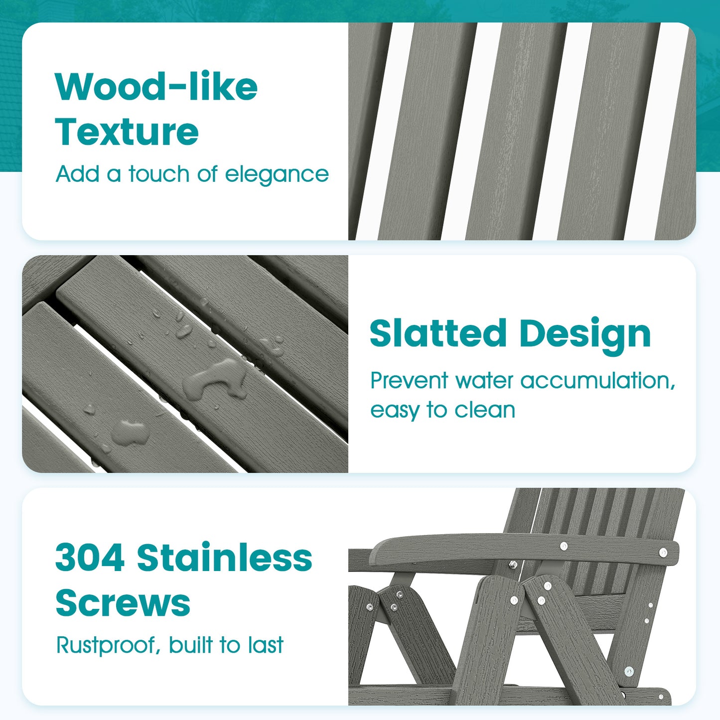 Foldable Patio Chair All-Weather HDPE Outdoor Dining Chair with Armrest-Gray