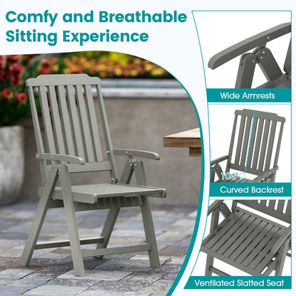 Foldable Patio Chair All-Weather HDPE Outdoor Dining Chair with Armrest-Gray
