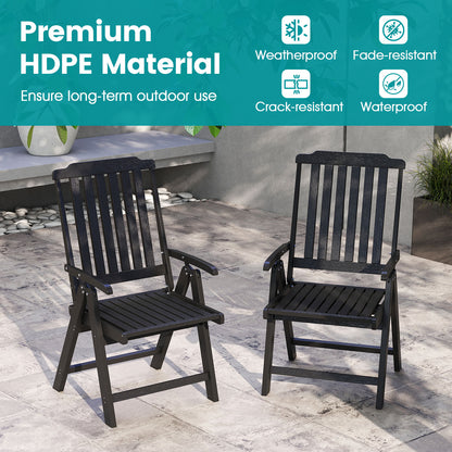 Foldable Patio Chair All-Weather HDPE Outdoor Dining Chair with Armrest-Black