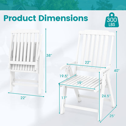 Foldable Patio Chair All-Weather HDPE Outdoor Dining Chair with Armrest-White