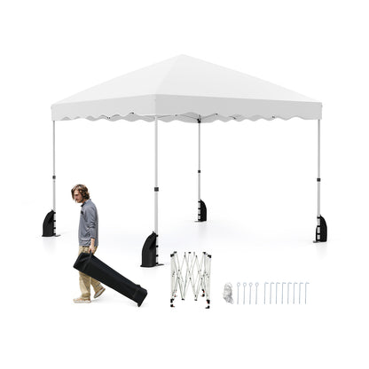 Foldable 10 X 10 Feet Pop up Canopy Tent with Wheeled Bag-White - White