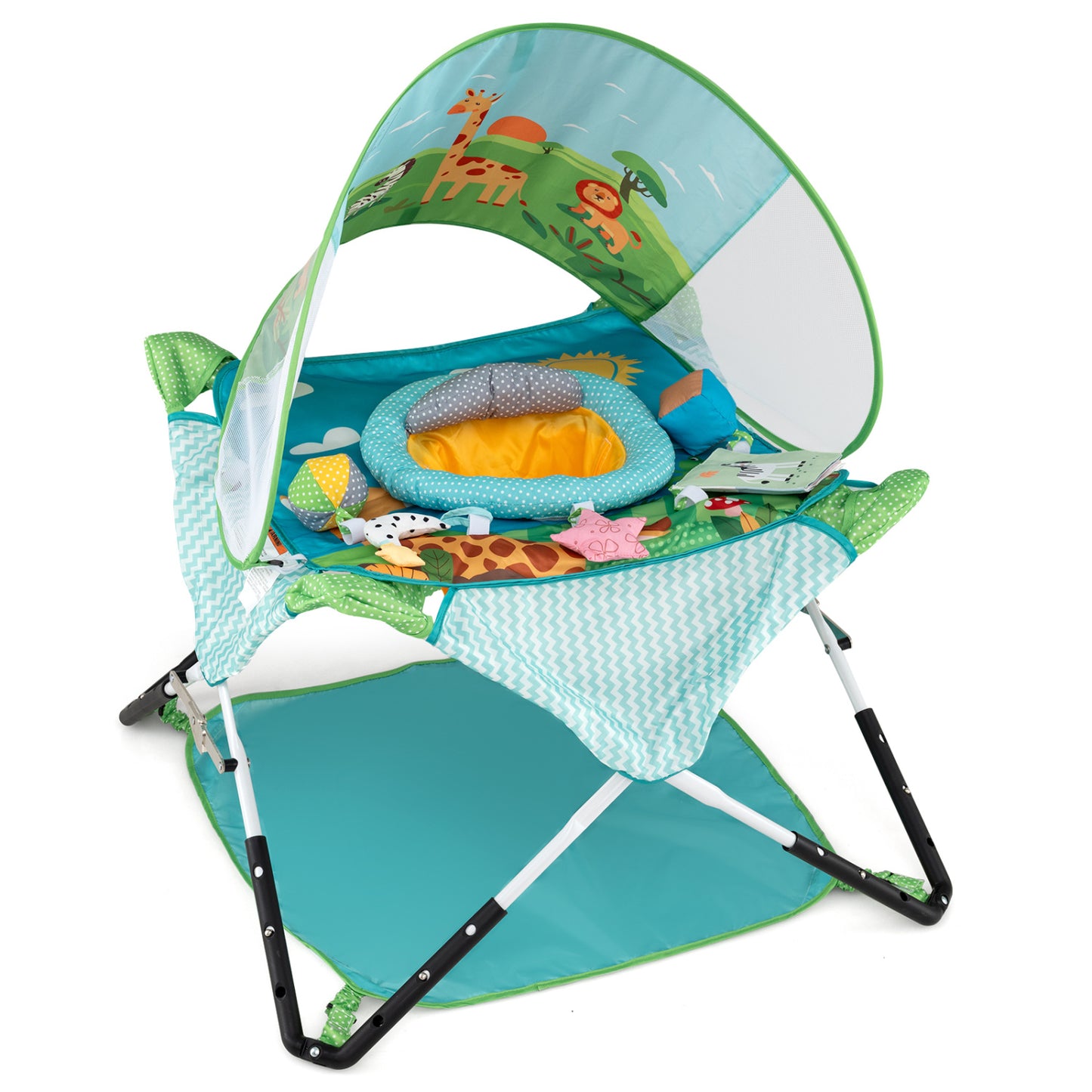 Foldable Baby Jumper with Canopy and Interactive Toys
