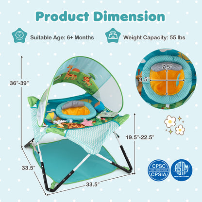Foldable Baby Jumper with Canopy and Interactive Toys