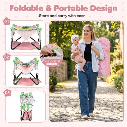 Foldable Baby Jumper with Canopy and Interactive Toys