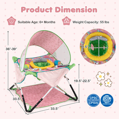 Foldable Baby Jumper with Canopy and Interactive Toys