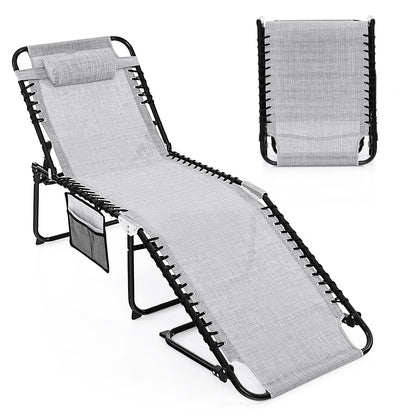 Foldable Recline Lounge Chair with Adjustable Backrest and Footrest-Black - Gray