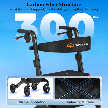 Foldable Rollator Rolling Walker with Seat for Seniors-Black