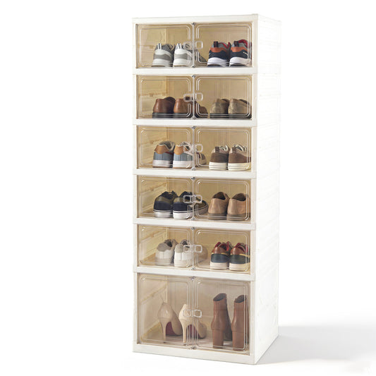 Foldable Shoe Rack Organizer 12-Pair 6-Tier Collapsible Shoe Cabinet