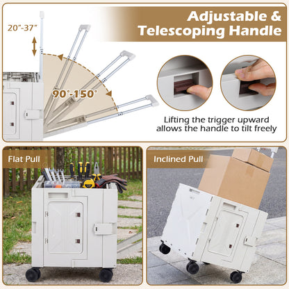 Foldable Utility Cart on 4 Rotate Wheels with Cup Holder