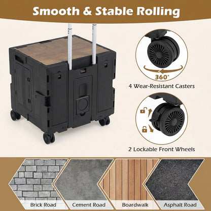 Foldable Utility Cart on 4 Rotate Wheels with Cup Holder