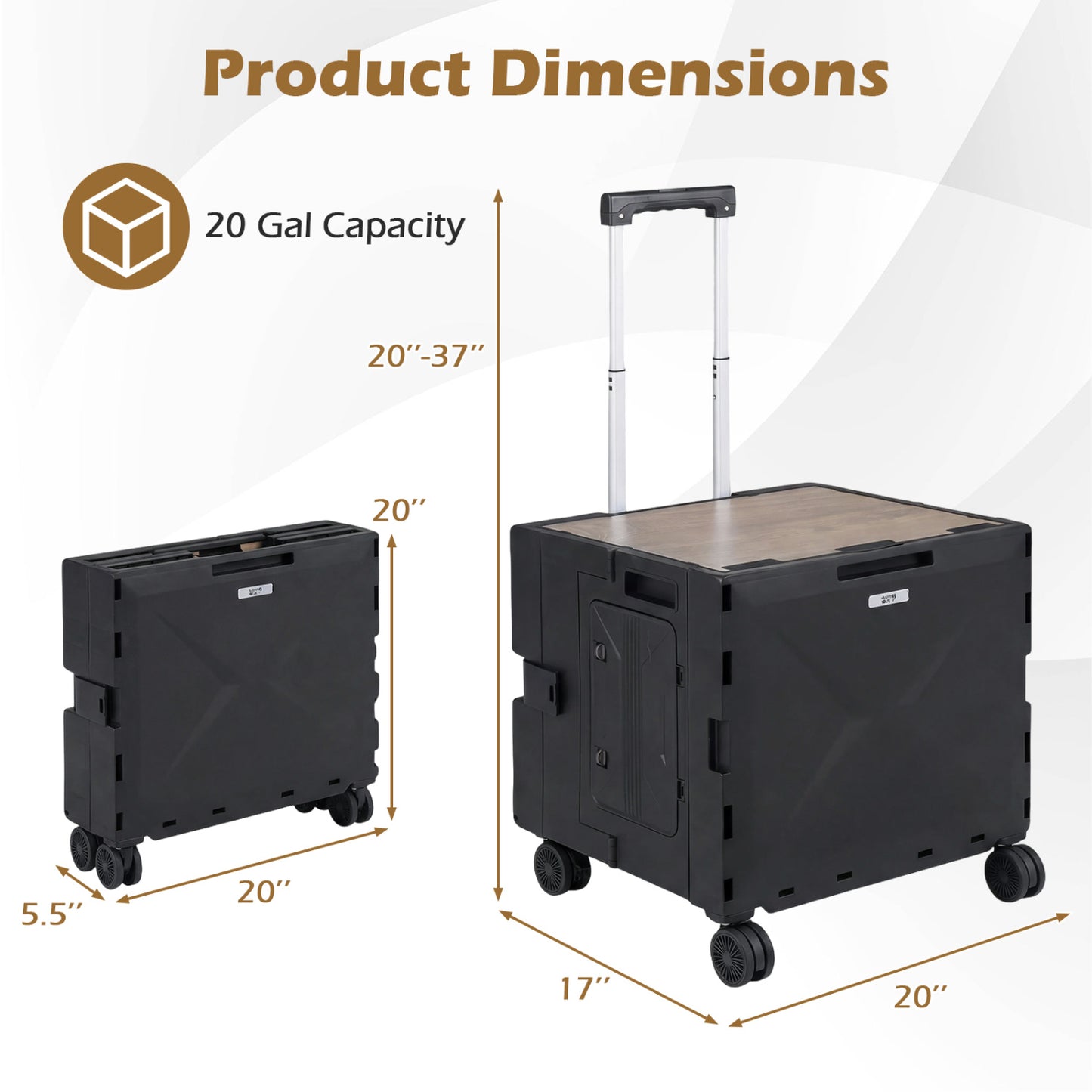 Foldable Utility Cart on 4 Rotate Wheels with Cup Holder