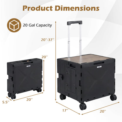 Foldable Utility Cart on 4 Rotate Wheels with Cup Holder