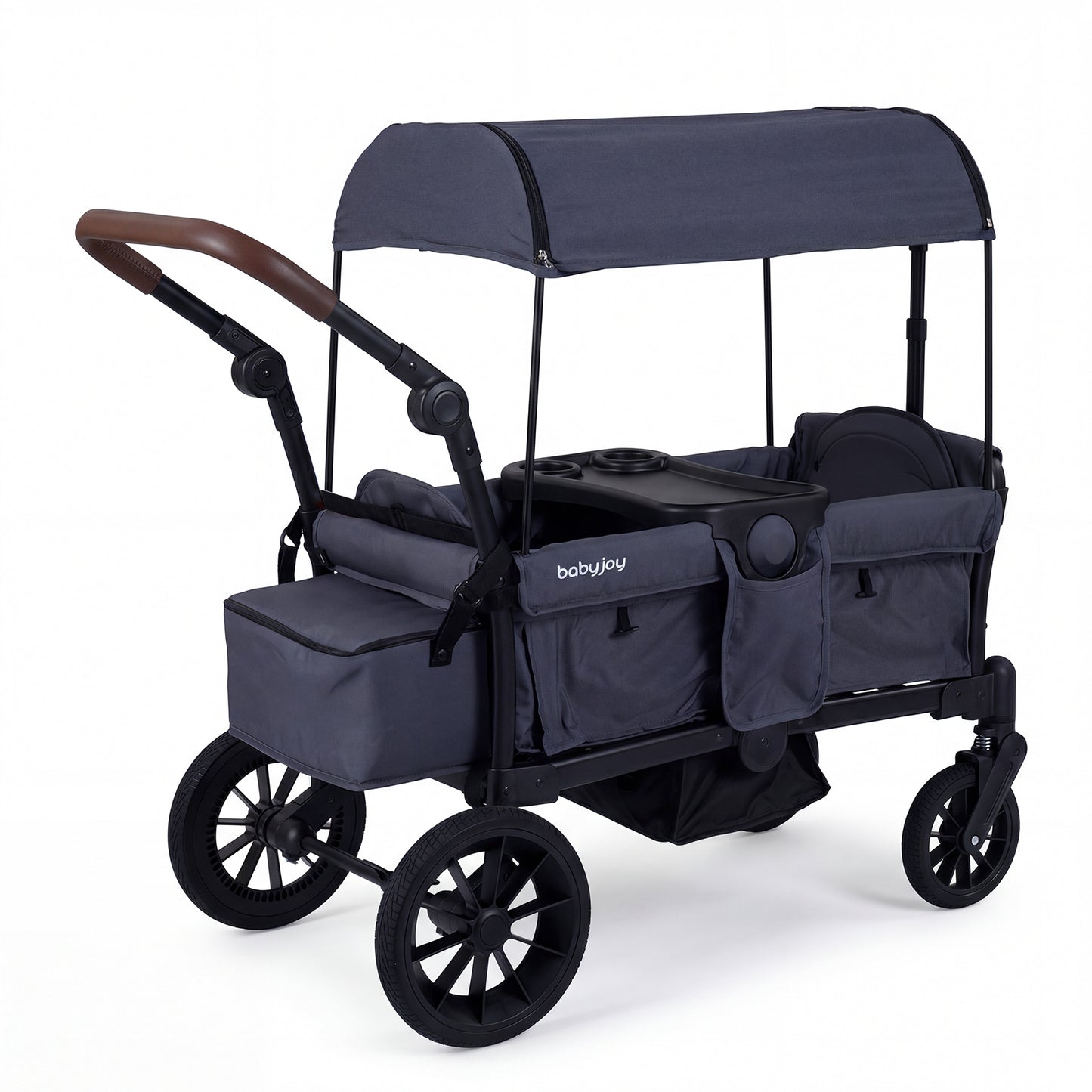 Foldable Wagon Stroller for 2 Kids Double Seater Toddler Stroller with Removable Canopy-Gray