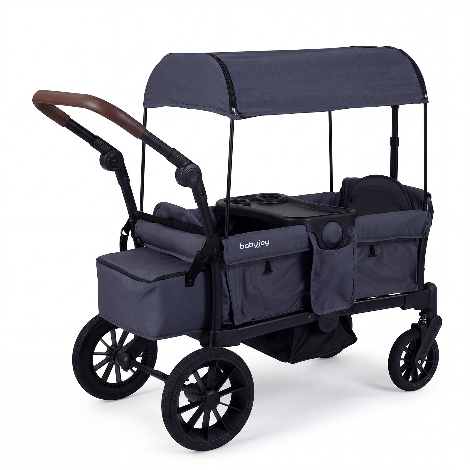Foldable Wagon Stroller for 2 Kids Double Seater Toddler Stroller with Removable Canopy-Gray