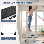 Folding 2 Step Ladder wiht Anti-Slip Pedal and Large Foot Pads-Black & White
