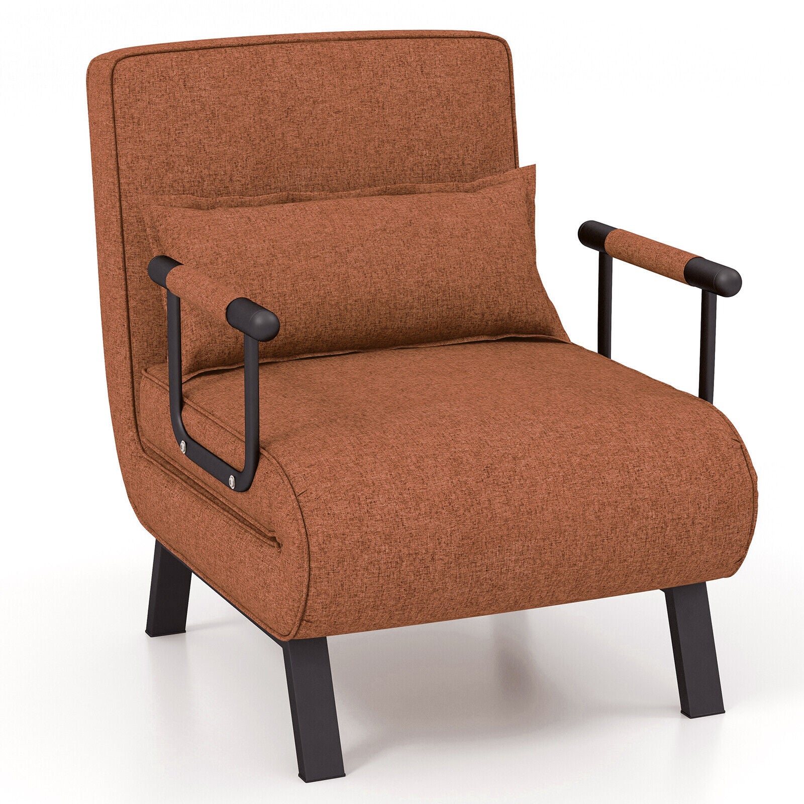 Folding 6 Position Convertible Sleeper Bed Armchair Lounge Couch with Pillow-Black - Brown