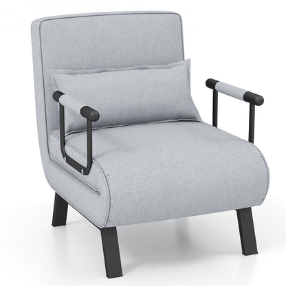 Folding 6 Position Convertible Sleeper Bed Armchair Lounge Couch with Pillow-Black - Light Gray